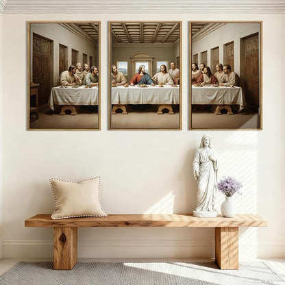 The Last Supper Wall Art Christian Wall Decor 16x24 Inch Framed Jesus Religious Painting Set of 3 for Living Room Bedroom Hallway
