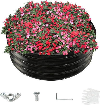 2.7FT Diameter Galvanized Garden Raised Bed/Plant Box/Fire Pit Ring - 0.8mm Thick,12 Inch Tall,Perfect for Planting a Variety of Flowers,Herbs,Vegetables (Black, 32 Dia X 11.5 inches)