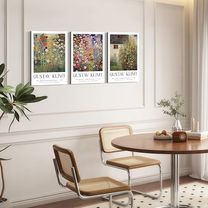 Framed Gustav Klimt Canvas Wall Art Colorful Floral Poster Picture Vintage Countryside Painting Nature Landscape Modern Home Print Living Room Gallery Office Ready to Hang 16x24 Inch x3