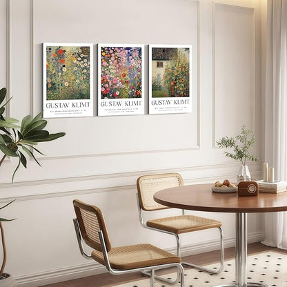 Framed Gustav Klimt Canvas Wall Art Colorful Floral Poster Picture Vintage Countryside Painting Nature Landscape Modern Home Print Living Room Gallery Office Ready to Hang 16x24 Inch x3