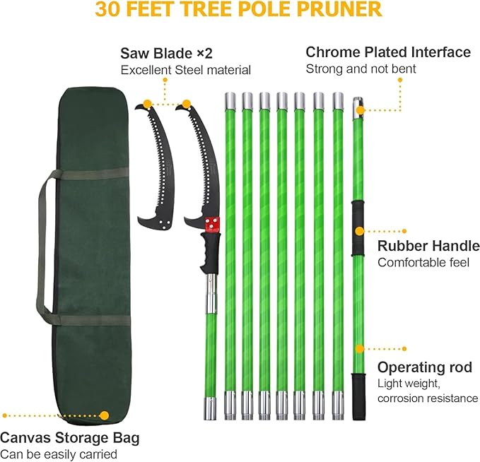30 Feet Tree Pole Pruner Manual Branches Trimmer Tree Branch Garden Tools Loppers Hand Pole Saws Extendable Height