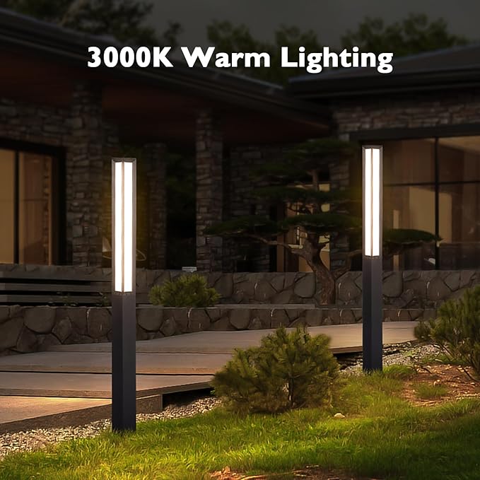 Outdoor Pathway Lights, 92 Inches Tall Bollard Light, 3000K Commercial Landscape Path Lighting, Mordern Led Bollards, IP65 Waterproof Pole Driveway Lights Wired for Sideway Garden Yard