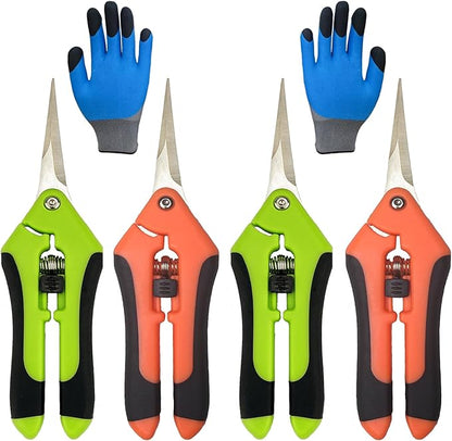 5 Pack Pruning Shears, Garden Shears with Gardening gloves, Garden Clippers Handheld, Straight Stainless Steel Garden Snips, Gardening Shears, Garden Scissors, Lengnoyp Pruners for Gardening