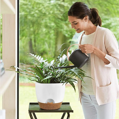 UUBEMM Self Watering Planters with Drainage Holes, Set of 3 Plastic Plant Pots with Deep Reservoir for Indoor Outdoor Garden Flowers Plants,10+9+8 Inch (White)