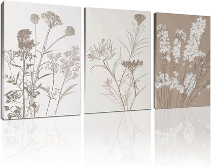 Wivsev Floral Wall Art,Wildflower Canvas Wall Art,Boho Art Wall Decor for Bedroom,Livingroom,Bathroom (24" x 36" x 3 pcs)