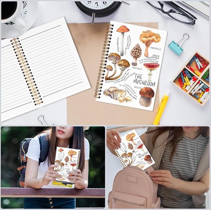 Rustic Mushrooms Spiral Notebook, Cottagecore Mushrooms Journal Notebook, Educational Mushroom Journaling Notebooks for Women Men, Mushroom Office School Supplies Gifts, 5.5x8.3 Inch