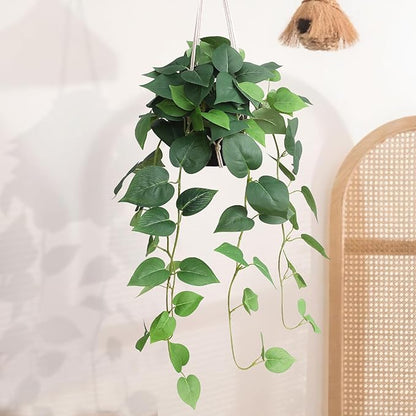 alyptus Fake Hanging Pothos – Realistic Pothos Plant for Indoor & Outdoor Decor, Lush Faux Hanging Plants with Vines for Shelves, Counters, Home & Office Greenery - Green