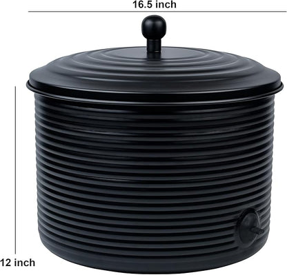 Garden Hose Holder Storage Pot with Lid Antique Ribbed | Water Hose Container Pot Outdoor or Indoor Use | Expandable Water Hose Hider Metal | Holds 125 ft Hose
