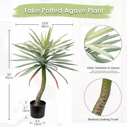 Briful Large Fake Agave Plants 3ft/35inch Tall Artificial Yucca Plants in Black Pot Outdoor Faux Agave Plant for Home Decor Office Fornt Porch Balcony Living Room Decor