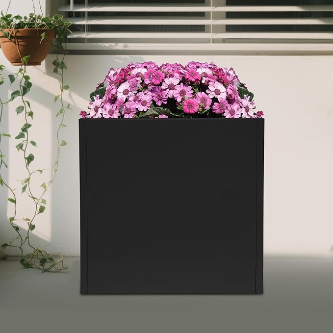 DYNAMI Square Planter Box with Removable Partition,26x26x26in Steel Metal Planters Large Cube Plant Pot for Outdoors,Modern Heavy Duty Flower Pot for Patio, Deck, Yard, Garden (Black, 26inch)