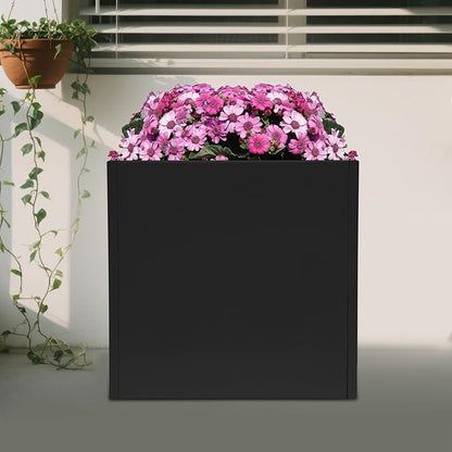 DYNAMI Square Planter Box with Removable Partition,26x26x26in Steel Metal Planters Large Cube Plant Pot for Outdoors,Modern Heavy Duty Flower Pot for Patio, Deck, Yard, Garden (Black, 26inch)