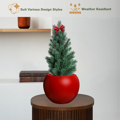 9.7" H x 12" D Globo Fiberstone Round Planter with Drainage Hole, Smooth Finishes, Weather Resistant for Indoor and Outdoor Use, Included 2 Extra Coco Mats (Red, 7.8" Pot Opening)