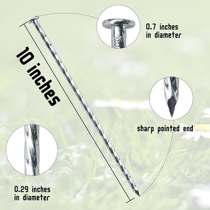 10 Inch Galvanized Landscape Stakes Heavy Duty Metal Spiral Anchoring Spikes Garden Nails for Paver Edging, Camping Tent, Weed Barrier, Artificial Turf, Carpentry and More