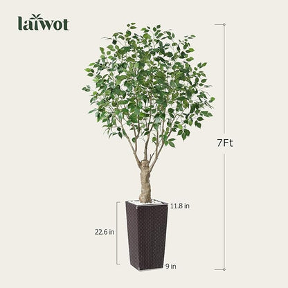 Ficus Artificial Trees Indoor Outdoor, 7ft Tall Fake Plants, Fake Ficus Silk Tree for Home Office Garden Patio Outdoor Modern Decor, 1 Pack