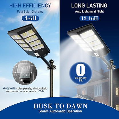 Solar Street Lights Outdoor, 6500K Solar Lights Outdoor Waterproof Dusk to Dawn, Security Flood Light with Motion Sensor and Remote for Yard, Garage, Driveway (3000W-(1 Pack))