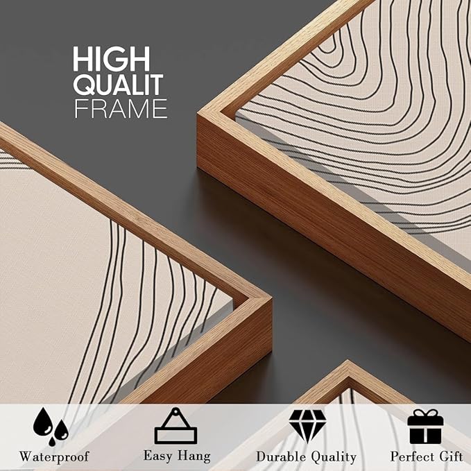 Large Modern Minimalist Wall Art Framed Neutral Abstract Wall Decor 24x36 Inch Set of 3 for Living Room Bedroom Dining Room