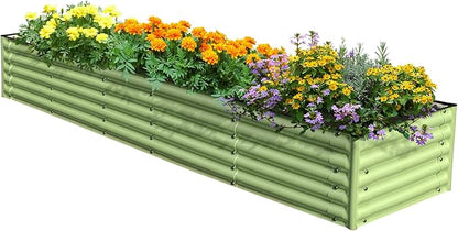 Olle 17" Tall 4 in 1 U Shape Rectangle Shapes L Shape Galvanized Raised Garden Beds Kit Outdoor for Gardening Metal Raised Planter Box for Vegetables Flowers, Sage Green
