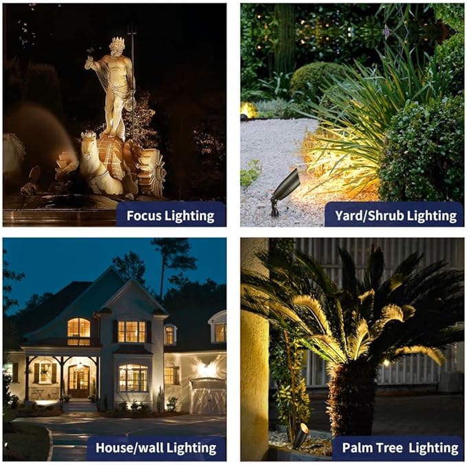 Gardenreet Brass Low Voltage Landscape Spotlights(8 Pack) Kit 12V LED with 150W Low Voltage Transformer and Mechanical Timer and 100 Feet Wire and 40Pack Connectors for Outdoor House Garden Patio