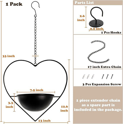 Hajia 1 Pack Heart Shaped Hanging Plant Holder with 7.5inch Detachable Pot, Black Metal Modern Hanging Planter for Indoor Outdoor, Minimalist Wall Ceiling Plant Hanger for Home Wedding Decor