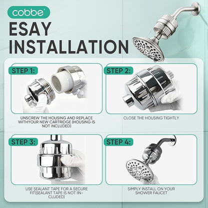 Cobbe High Output Shower Filter for Hard Water - 2 Replaceable Cartridges - Removing Chlorine and Harmful Substance, Dramatically Improves The Condition of Your Skin, Hair and Nails - Brushed Nickel