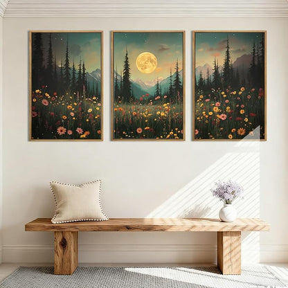 ANHUIB Large Wildflower Wall Art Mountain Floral Wall Decor Pine Tree Paintings Set of 3 for Living Room Bedroom Dining Room 16x24 Inch