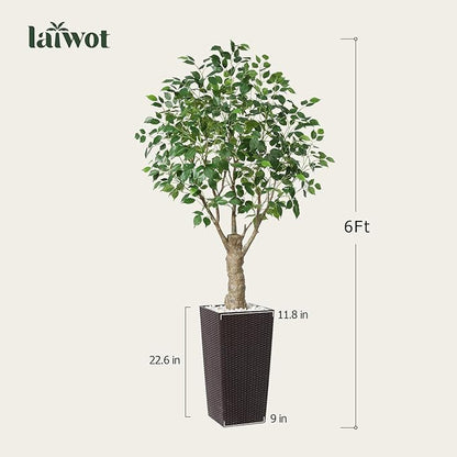 Ficus Artificial Trees Indoor Outdoor, 6ft Tall Fake Plants, Fake Ficus Silk Tree for Home Office Garden Patio Outdoor Modern Decor, 1 Pack