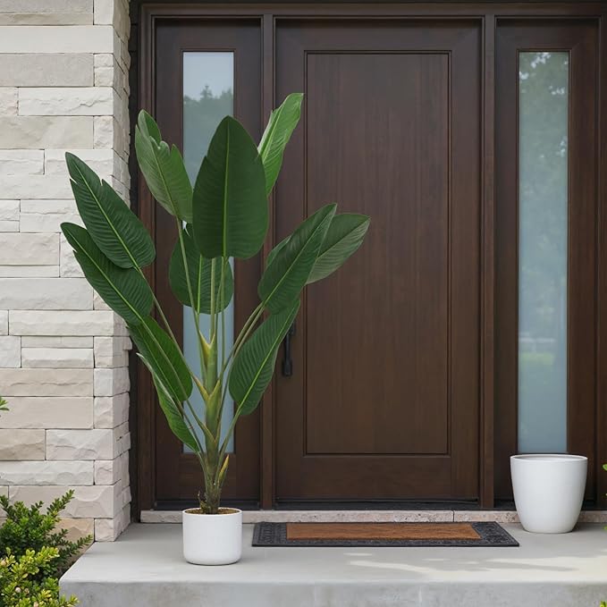 Tall Artificial Bird of Paradise Banana Leaf Plant with White Pot, Realistic Faux Palm Tree with 12 Leaves, Decorative Indoor Greenery for Living Room, Bedroom, or Office, 120cm