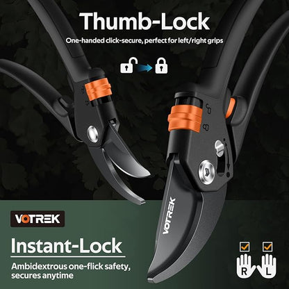 Pruning Shears for Gardening, [Patented Stepless Handle Opening] - Plant Scissors with Ultra-Sharp SK5 Steel for Weak Hand, Universal Fit for All Hand Sizes, Effortlessly Cuts 1-Inch Branches