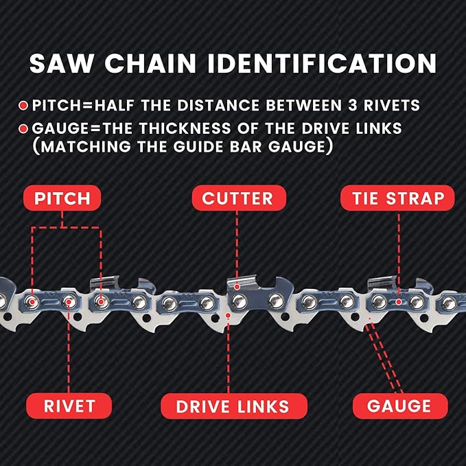 E & S 3 Pack 12 Inch Chainsaw Chain 3/8" LP Pitch .043" Gauge 45 Drive Links Semi-Chisel Chain Saw Chains for Husqvarna, Poulan, Craftsman, Greenworks and More Chainsaw Brands