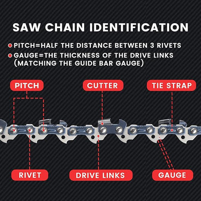E & S 3 Pack 10 Inch Chainsaw Chain 3/8" LP Pitch .043" Gauge 40 Drive Links Semi-Chisel Chain Saw Chains for Husqvarna, Poulan, Craftsman, Greenworks and More Chainsaw Brands