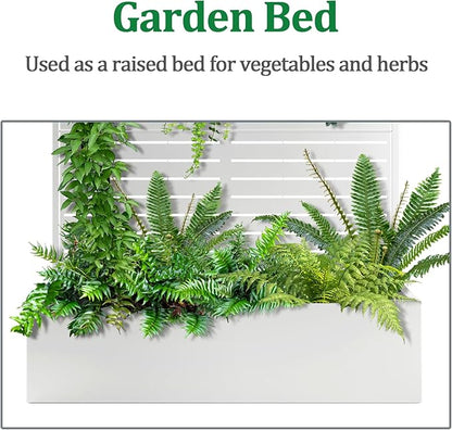 Metal Raised Garden Bed with Trellis, 2 in 1 Trellis with Planter Box & Privacy Screen for Climbing Plants, Vine, Outdoor Standing Flower Beds with Drainage Holes, 47" L x 16" W x 71" H, White