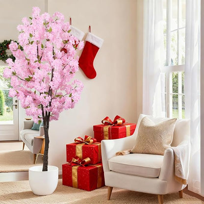 Pink Artificial Cherry Blossoms Tree Faux Cherry Blossom Tree Indoor Beautiful Trees for Home Christmas New Year Decor