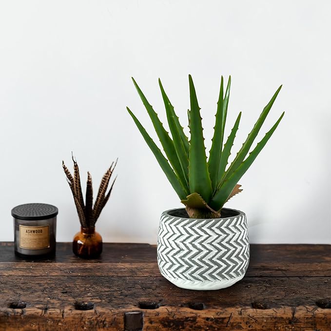 Ferrisland Artificial Potted Plants Fake: 12" Aloe Vera Desk Faux Potted Indoor Home Decor - Succulent Decorations in Pots for Office or Living Room Table Shelf Aesthetic