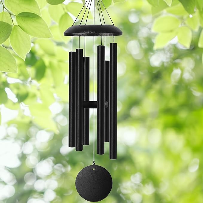 Wind Chimes for Outside Deep Tone, 38" Large WindChimes with 6 Tubes, 100% Rustproof Aluminum, Memorial Gift or Garden Patio Porch and Outdoor Décor(Black)