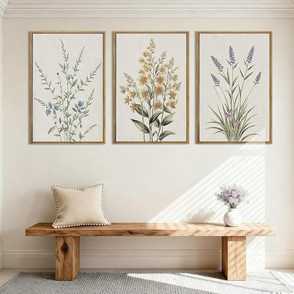 Anyzal Framed Minimalist Botanical Wall Art Large Neutral Floral Art Prints Modern Beige Wildflower Wall Decor for Living Room Bedroom Dining Room Office 16x24x3