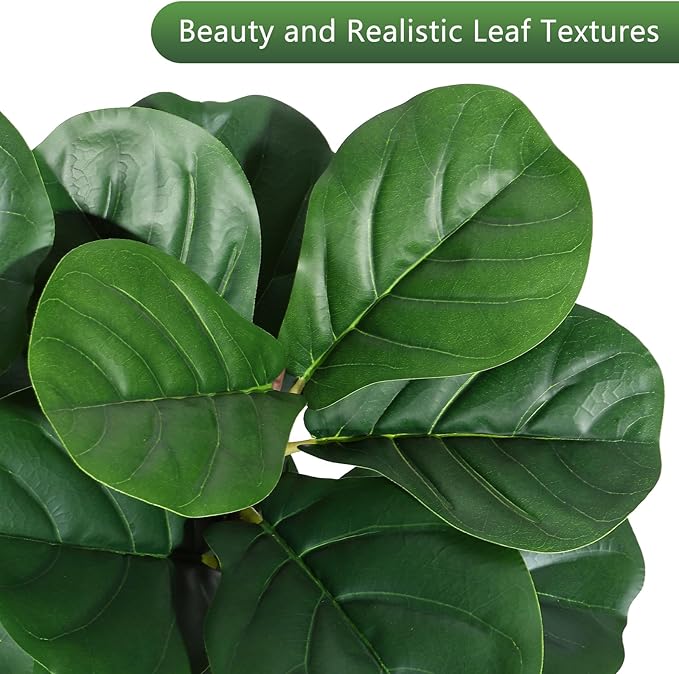 7 ft Fiddle Leaf Fig Tree Artificial with 141 Leaves - Realistic Faux Ficus Lyrata Trees in 9 in Grey Planter Pot, Indoor Fake Floor Plants for Home Office Living Room Decor, Housewarming Gift