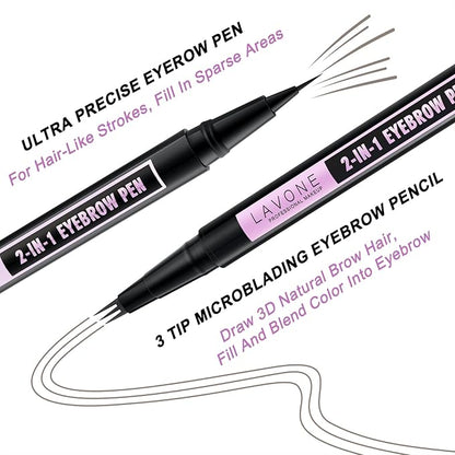 LAVONE Eyebrow Pencil, 2-In-1 Waterproof Eyebrow Pen, with 3 Tip Microblading Eyebrow Pen and Ultra-Precise Brow Pencil, Dual-ended Eyebrow Brush, for Eyebrow Makeup - Grey