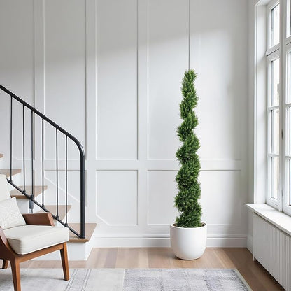 THE BLOOM TIMES 6ft Spiral Artificial Topiary Trees Set of 2, 71 inch Faux Cedar Trees for Outdoor Planters - Fake Twist Cypress Plants for Garden Front Porch Indoor Outside Decor 6 Foot