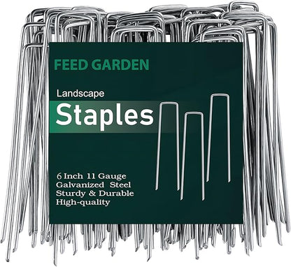 FEED GARDEN 6 Inch 50 Pack Hot-dip Galvanized Landscape Staples Plant Cover Spikes 11 Gauge Tent Stakes Garden Stakes Landscaping Fabric SOD Pins Yard Pins for Decoration Weed Barrier Fabric