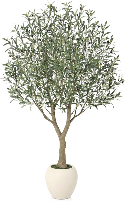 Olive Trees Artificial Indoor,6Ft Large Faux Plants,Tall Fake Tree with 12in White Round Planter,Full & Lush Faux Olive Tree for Home Decor Living Room, Office or Bedroom,Housewarming