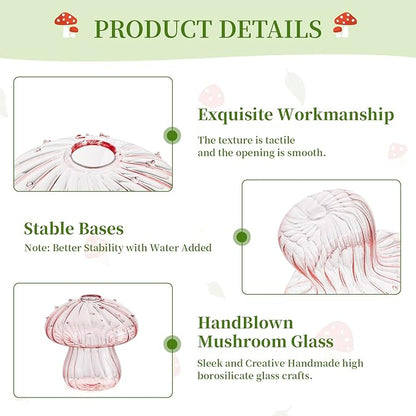 Glasseam Mushroom Glass Planter, Set of 5 Colored Plant Propagation Station, Mini Terrarium for Plants, Unique Small Glass Vase for Flowers, Cute Hydroponic Indoor Planters Gifts for Women Room Decor