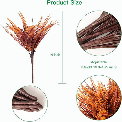 12 Bundles Artificial Fall Plants, Fake Boston Fern Greenery Outdoor UV Resistant No Fade Faux Plastic Plants Garden Porch Window Box Decorating（Fall Boston Fern