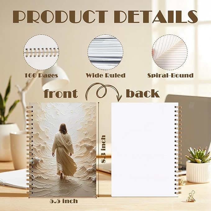 Jesus Walking Spiral Hardcover Notebook, Church Notes Notebook Journal for Women, Religious Journal Diary Gift, Christian Jesus Church Prayer Journal Gift For Women Girls, 5.5x8.3 Inch