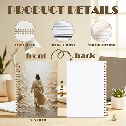 Jesus Walking Spiral Hardcover Notebook, Church Notes Notebook Journal for Women, Religious Journal Diary Gift, Christian Jesus Church Prayer Journal Gift For Women Girls, 5.5x8.3 Inch