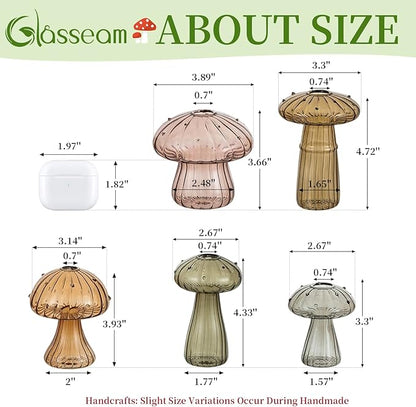Glasseam Mushroom Glass Planter for Plants: Set of 5 Handmade Plant Propagation Stations - Fall Colored Small Hydroponic Terrarium Jars for Home Decor for Plant Lovers