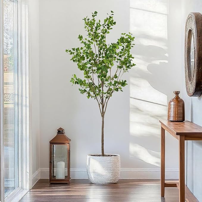 7.55ft Ficus Artificial Trees, Lifelike Faux Tree, Green Lush Fake Ficus Tree Artificial Plants for Office Home Living Room Indoor Outdoor Modern Decor, Perfect Housewarming Gift