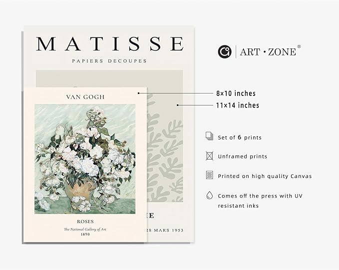 Matisse Wall Art Posters 11x14 Canvas Prints Unframed Set of 6 Vintage Abstract Decor for Bedroom Boho Retro Room Aesthetic