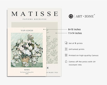 Matisse Wall Art Posters 11x14 Canvas Prints Unframed Set of 6 Vintage Abstract Decor for Bedroom Boho Retro Room Aesthetic