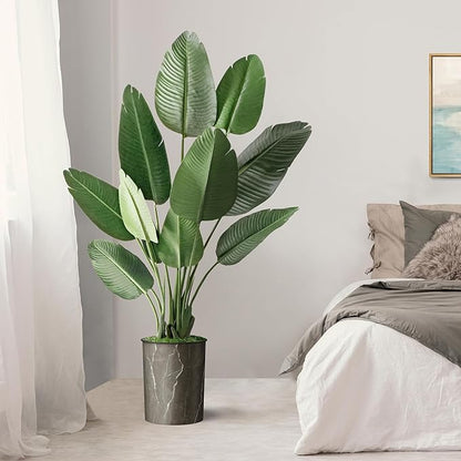 Artificial Tree in Modern Granite Effect Planter, Fake Bird of Paradise Silk Tree for Indoor and Outdoor Home Decoration - 58" Overall Tall (Plant Pot Plus Tree)