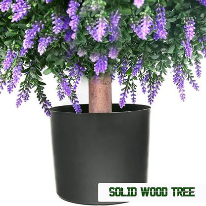 Real Touch 24" Artificial Lavender Trees (2-Pack) – Lifelike UV-Resistant Artificial Plant Featuring a Natural Wood Trunk – Perfect for Front Porch, Patio & Home Decor